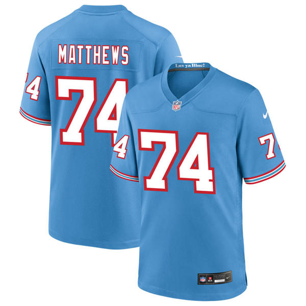 Mens Tennessee Titans Retired Player #74 Bruce Matthews Nike Light Blue Oilers Throwback Vapor F.U.S.E. Limited Jersey