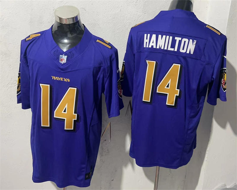 Men's Baltimore Ravens #14 Kyle Hamilton Nike Purple Color Rush Vapor F.U.S.E Player Jersey
