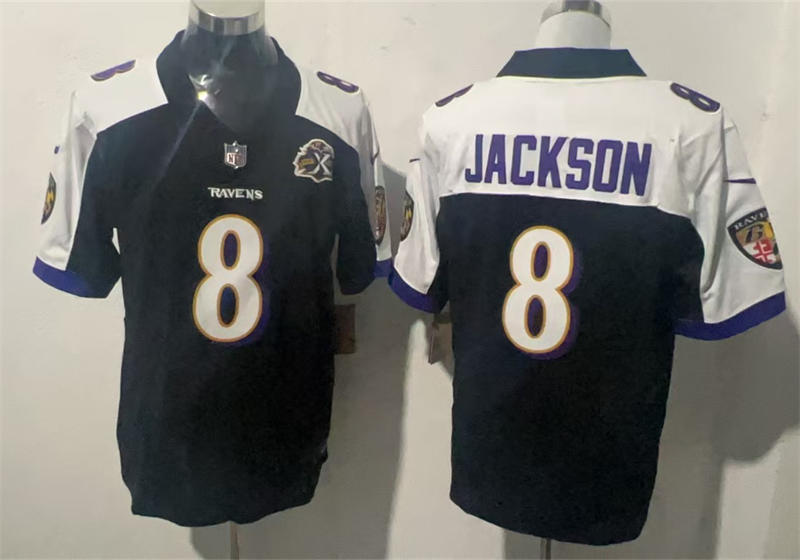Mens Baltimore Ravens #8 Lamar Jackson Black White Gratitude F.U.S.E. Limited Jersey