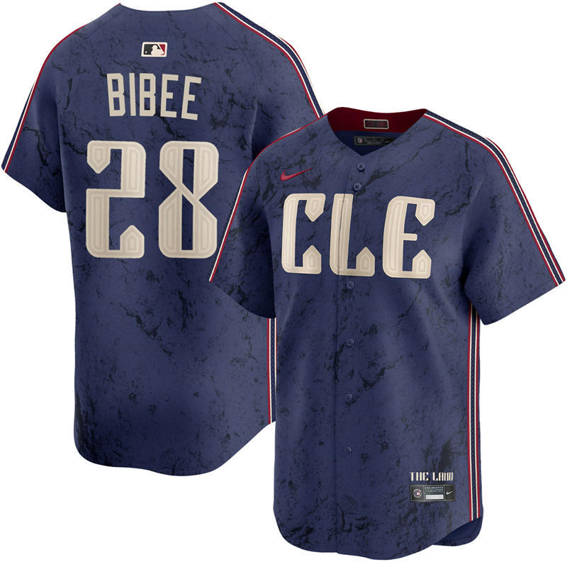 Mens Cleveland Guardians #28 Tanner Bibee Nike Navy City Connect Limited Player Jersey