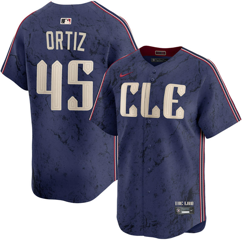 Mens Cleveland Guardians #45 Luis Ortiz Nike Navy City Connect Limited Player Jersey
