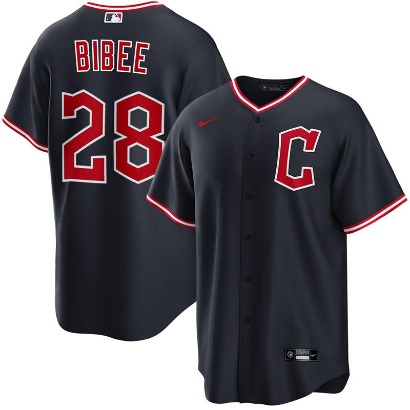 Mens Cleveland Guardians #28 Tanner Bibee Nike 2025 Navy Alternate Limited Player Jersey