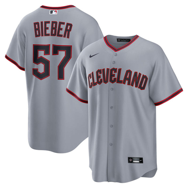 Mens Cleveland Guardians #57 Shane Bieber  Nike 2025 Gray Road Limited Player Jersey