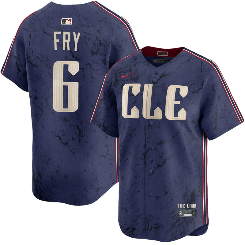 Mens Cleveland Guardians #6 David Fry Nike Navy City Connect Limited Player Jersey