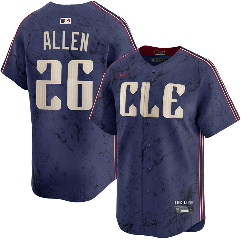 Mens Cleveland Guardians #26 Logan Allen Nike Navy City Connect Limited Player Jersey