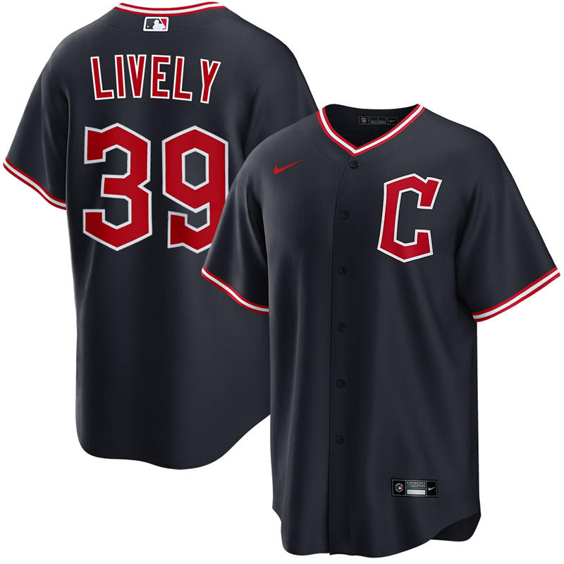 Mens Cleveland Guardians #39 Ben Lively Nike 2025 Navy Alternate Limited Player Jersey