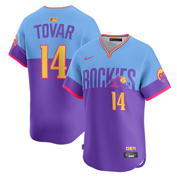 Womens Colorado Rockies #14 Ezequiel Tovar Nike 2025 City Connect 2.0 Limited Jersey Purple Light Blue