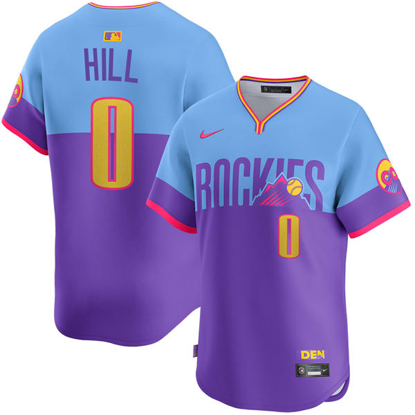 Mens Colorado Rockies #0 Jaden Hill Nike 2025 City Connect 2.0 Limited Jersey Purple Light Blue