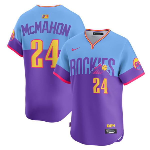 Men's Colorado Rockies #24 Ryan McMahon Nike 2025 City Connect 2.0 Limited Jersey Purple Light Blue