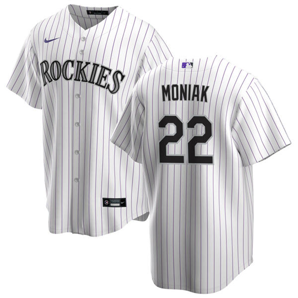 Mens Colorado Rockies #22 Mickey Moniak Nike Home White Pinstripe Vapor Limited Jersey