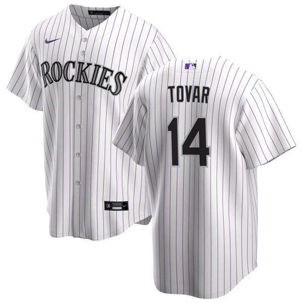 Mens Colorado Rockies #14 Ezequiel Tovar Nike Home White Pinstripe Vapor Limited Jersey