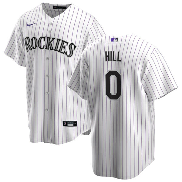 Mens Colorado Rockies #0 Jaden Hill Nike Home White Pinstripe Vapor Limited Jersey