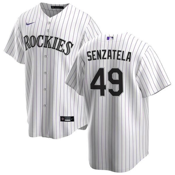 Mens Colorado Rockies #49 Antonio Senzatela Nike Home White Pinstripe Vapor Limited Jersey