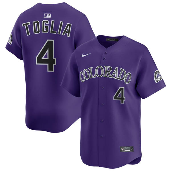 Mens Colorado Rockies #4 Michael Toglia Nike Purple Alternate Vapor Limited Jersey