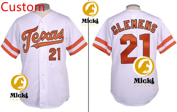Mens Youth Womens Texas Longhorns Custom White Full button Retro Baseball Jersey
