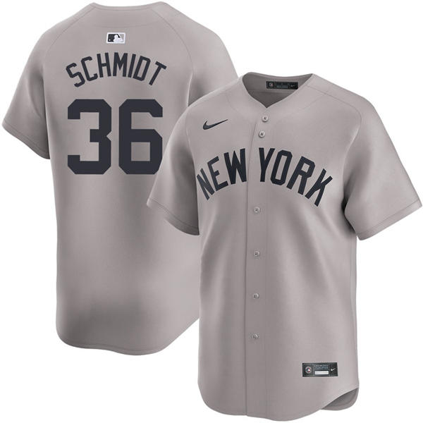 Mens New York Yankees #36 Clarke Schmidt Nike Away Limited Jersey Gray With Name