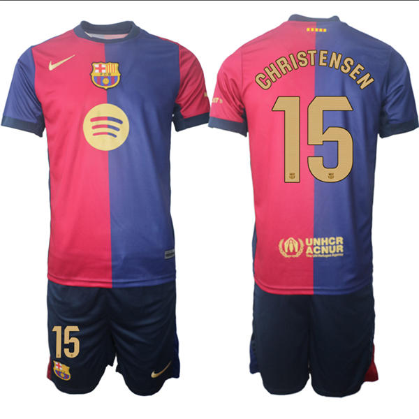 Mens FC Barcelona  #15 Andreas Christensen 2025 Red Blue Home Soccer Jersey kit