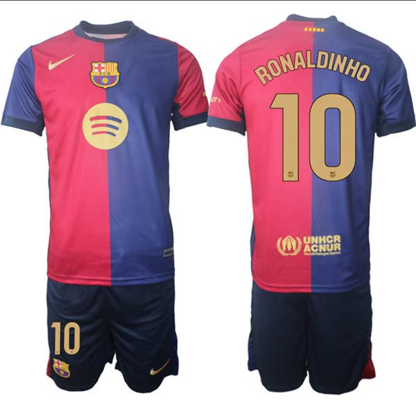 Mens FC Barcelona  #10 Ronaldinho 2025 Red Blue Home Soccer Jersey kit