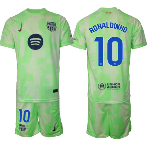 Mens FC Barcelona  #10 Ronaldinho 2025 Neon Green Third Soccer Jersey kit