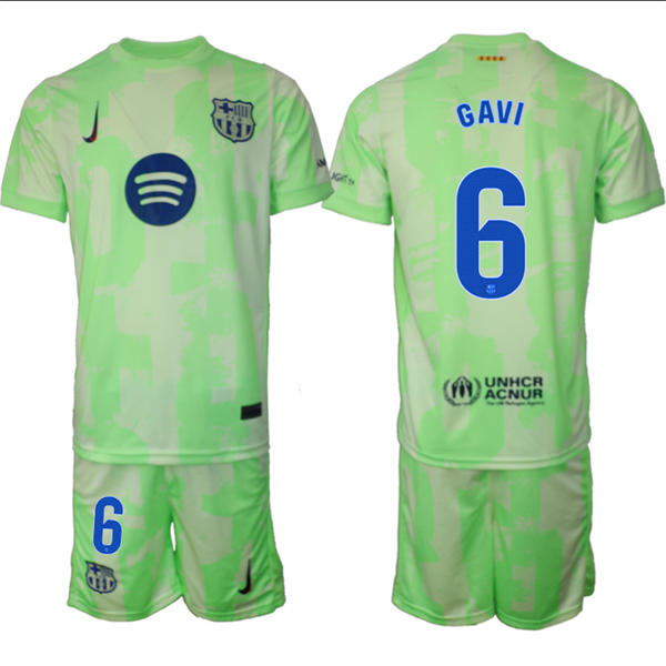 Mens FC Barcelona  #6 Gavi 2025 Neon Green Third Soccer Jersey kit