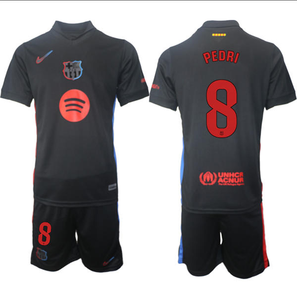 Mens FC Barcelona  #8 Pedri 2025 Black Away Soccer Jersey kit