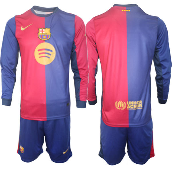 Mens FC Barcelona Blank 2025 Red Blue Home Long Sleeve Soccer kit