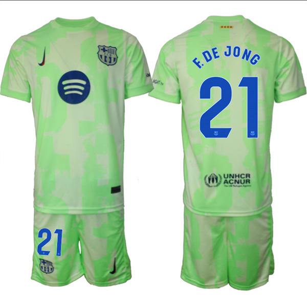 Mens FC Barcelona  #21 Frenkie de Jong 2025 Neon Green Third Soccer Jersey kit