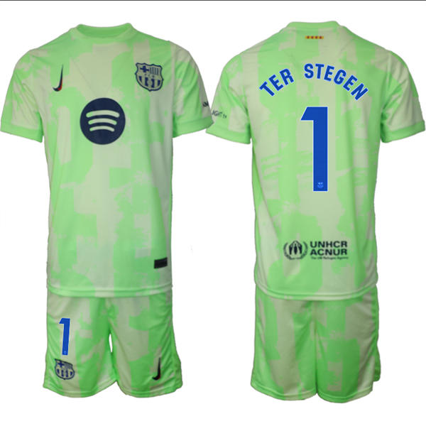 Mens FC Barcelona  #1 Marc-Andre Ter Stegen 2025 Neon Green Third Soccer Jersey kit