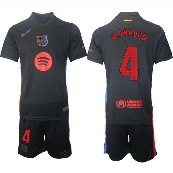 Mens FC Barcelona  #4 Ronald Araujo 2025 Black Away Soccer Jersey kit