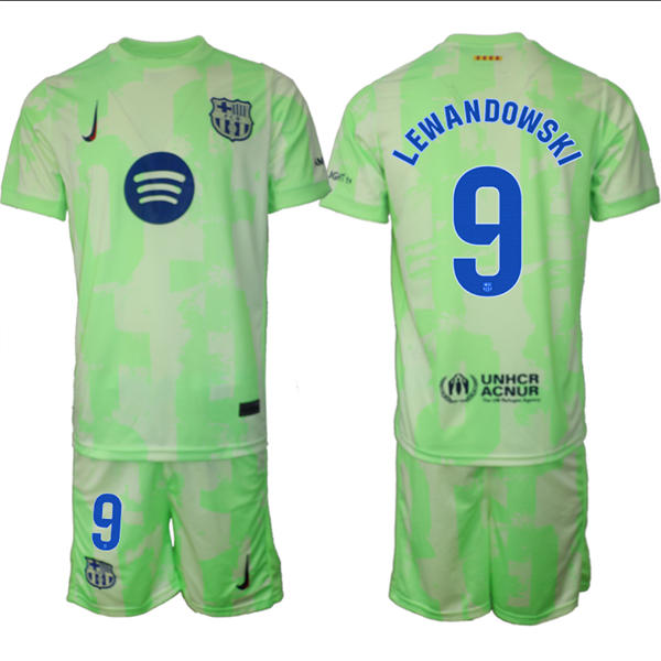 Mens FC Barcelona  #9 Robert Lewandowski 2025 Neon Green Third Soccer Jersey kit