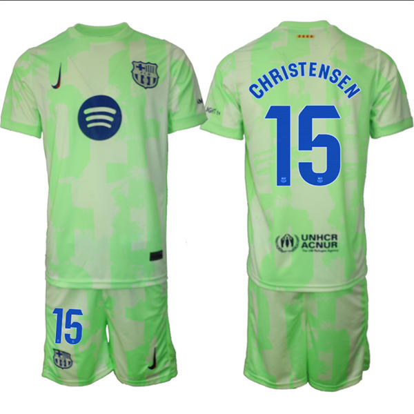 Mens FC Barcelona  #15 Andreas Christensen 2025 Neon Green Third Soccer Jersey kit