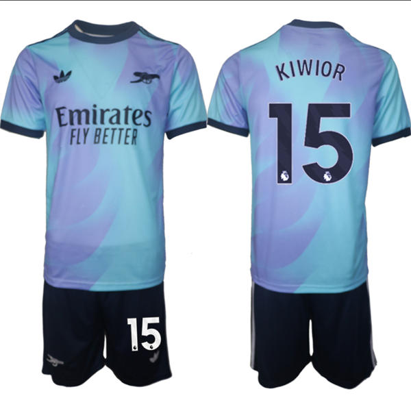 Mens Arsenal FC #15 Jakub Kiwior 2025 Aqua Third Soccer Jersey kit