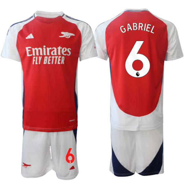 Mens Arsenal FC #6 Gabriel Magalhaes 2025 Red Home Soccer Jersey kit