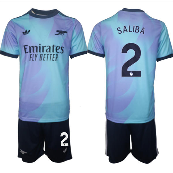 Mens Arsenal FC #2 William Saliba 2025 Aqua Third Soccer Jersey kit