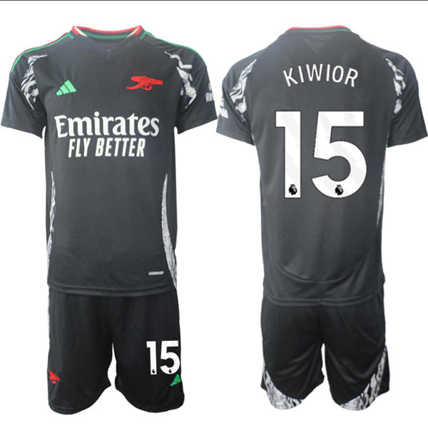 Mens Arsenal FC #15 Jakub Kiwior 2025 Black Away Soccer Jersey kit