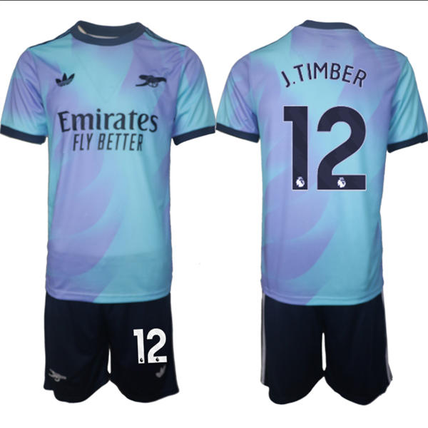 Mens Arsenal FC #12 Jurrien Timber 2025 Aqua Third Soccer Jersey kit