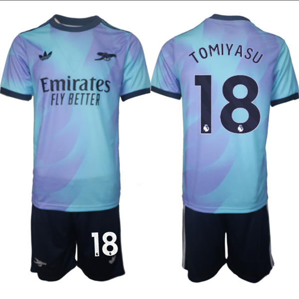 Mens Arsenal FC #18 Takehiro Tomiyasu 2025 Aqua Third Soccer Jersey kit