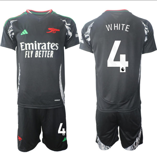 Mens Arsenal FC #4 Ben White 2025 Black Away Soccer Jersey kit