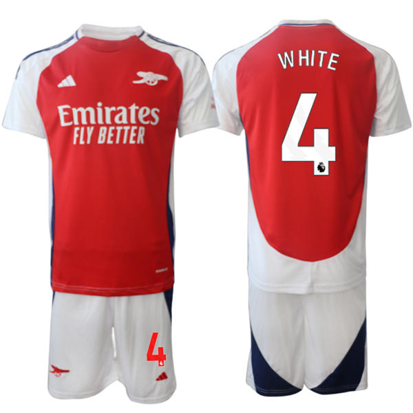 Mens Arsenal FC #4 Ben White 2025 Red Home Soccer Jersey kit