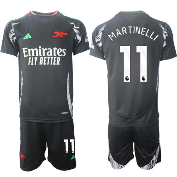 Mens Arsenal FC #11 Gabriel Martinelli 2025 Black Away Soccer Jersey kit