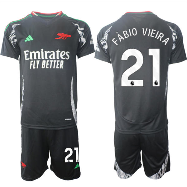 Mens Arsenal FC #21 Fabio Vieira 2025 Black Away Soccer Jersey kit