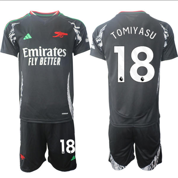 Mens Arsenal FC #18 Takehiro Tomiyasu 2025 Black Away Soccer Jersey kit