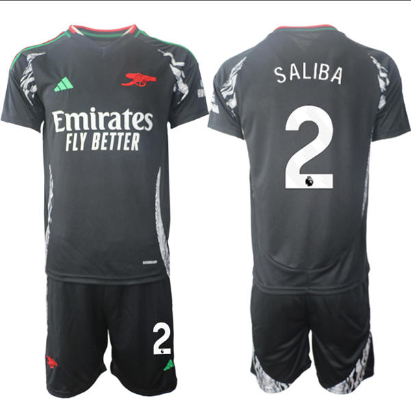 Mens Arsenal FC #2 William Saliba 2025 Black Away Soccer Jersey kit