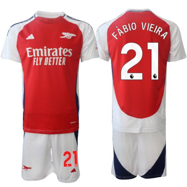 Mens Arsenal FC #21 Fabio Vieira 2025 Red Home Soccer Jersey kit