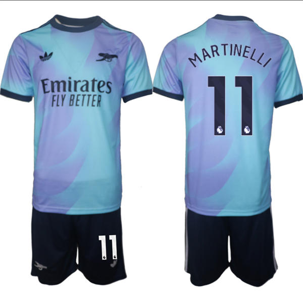Mens Arsenal FC #11 Gabriel Martinelli 2025 Aqua Third Soccer Jersey kit