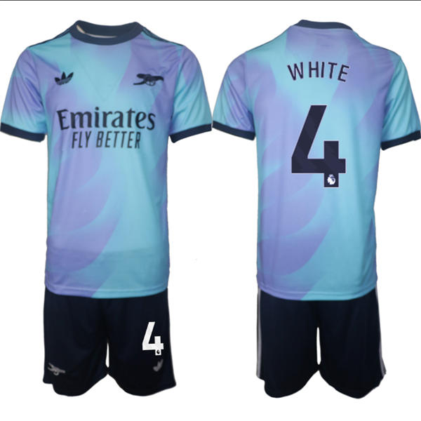 Mens Arsenal FC #4 Ben White 2025 Aqua Third Soccer Jersey kit