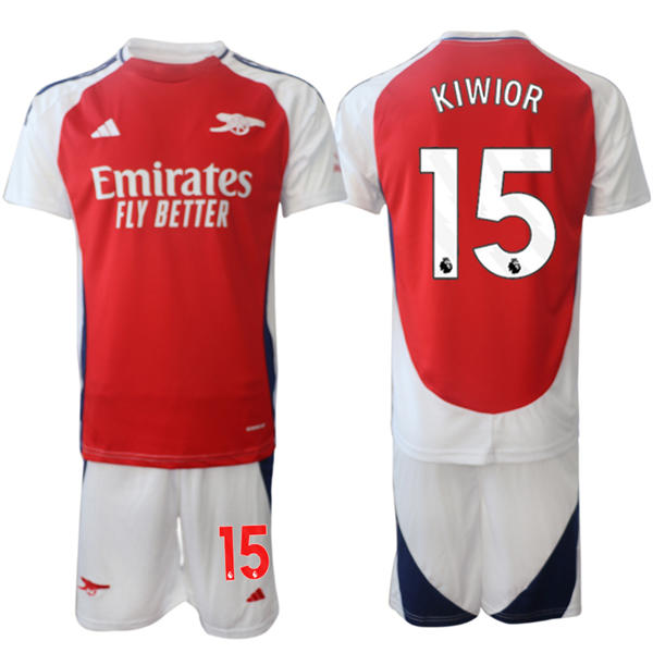 Mens Arsenal FC #15 Jakub Kiwior 2025 Red Home Soccer Jersey kit