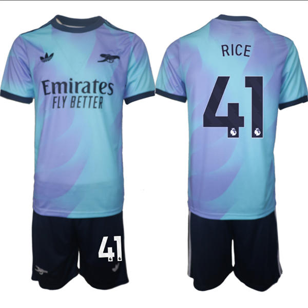 Mens Arsenal FC #41 Declan Rice 2025 Aqua Third Soccer Jersey kit