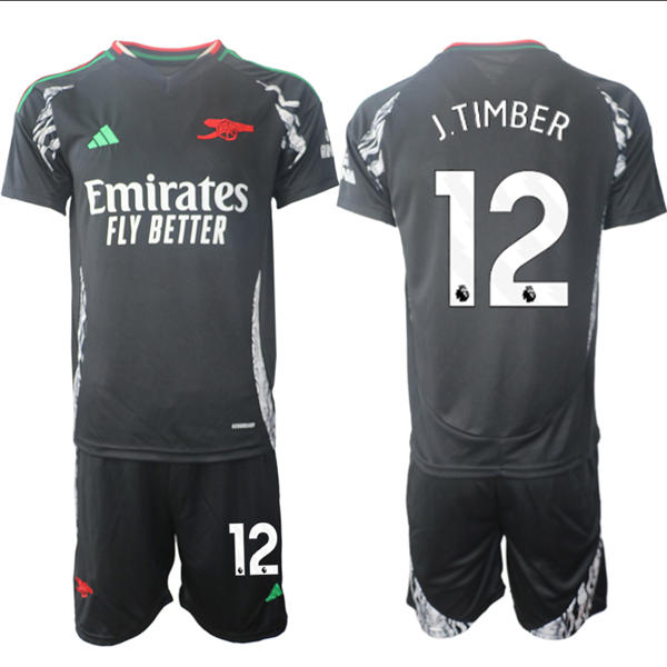 Mens Arsenal FC #12 Jurrien Timber 2025 Black Away Soccer Jersey kit