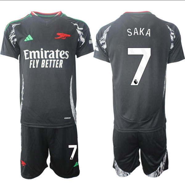 Mens Arsenal FC #7 Bukayo Saka 2025 Black Away Soccer Jersey kit